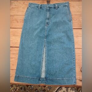 ENZA COSTA Soft Touch Slit Skirt in Mid Wash Size M  Y2K Stretch Denim Chic